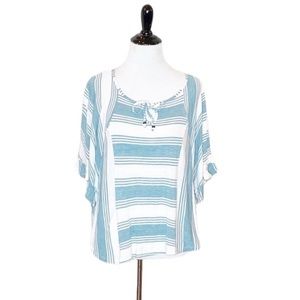 Ella Moss Striped Batwing Sleeve Keyhole  Size XS